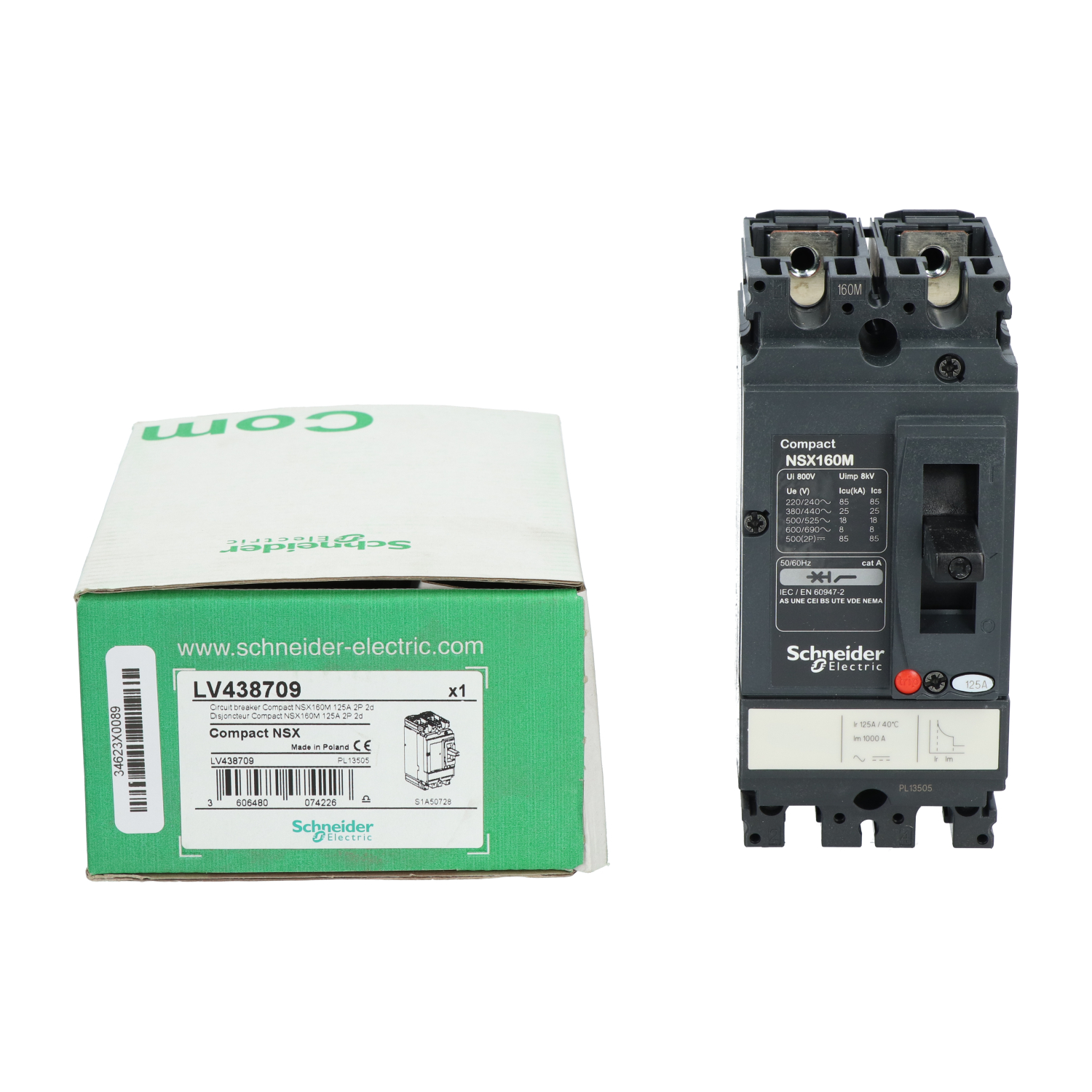 Schneider Electric LV438709 ComPact NSX160M 2P Breaker, TMD Trip Unit New NFP