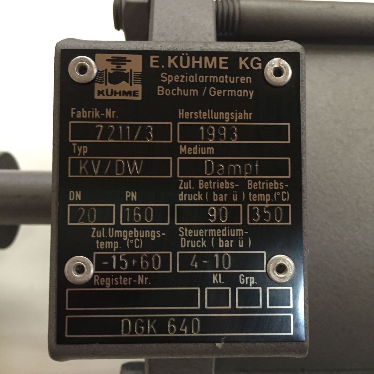 Kuhme DGK640 Process Valve Type KV/DW DN20 PN160 Dampi NMP
