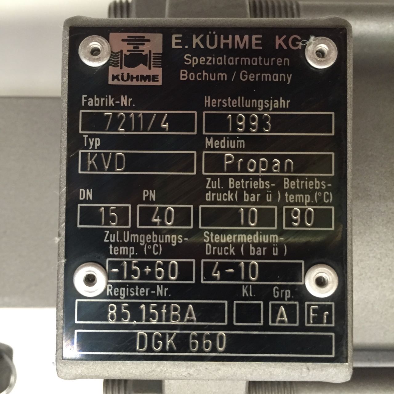 Kuhme DGK660 Process Valve Type KVD DN15 PN40 Propan NMP