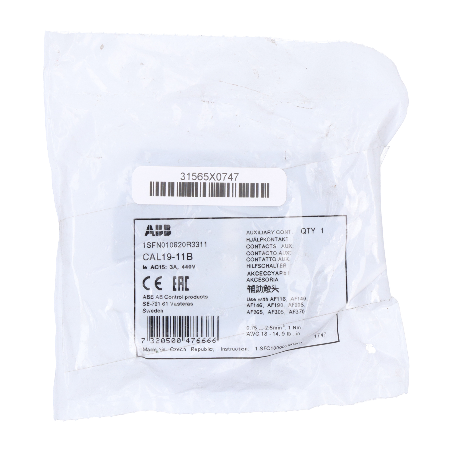 ABB 1SFN010820R3311 Auxiliary Contact Block New NFP Sealed (3pcs)