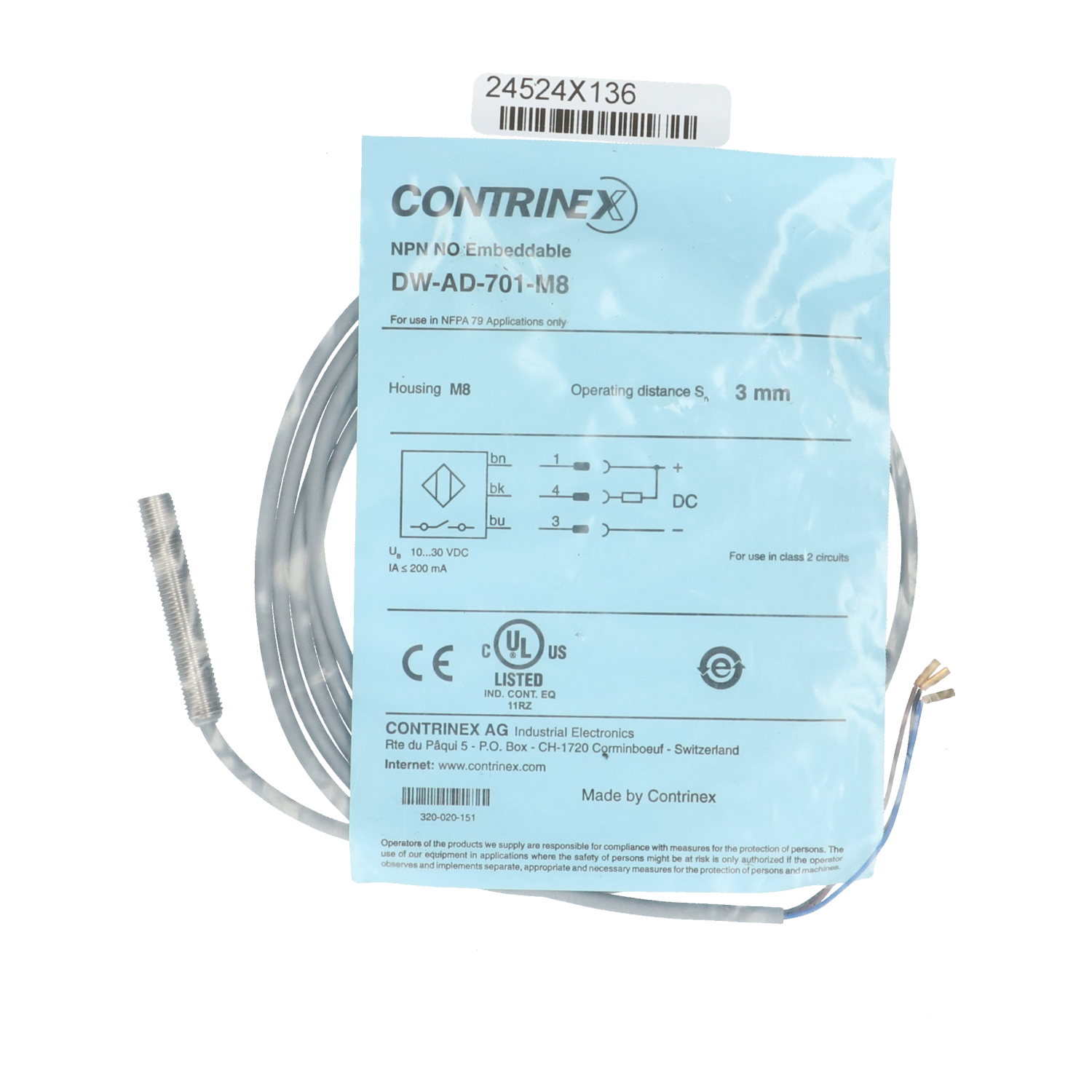Original CONTRINEX DW AS 613 M18 120 CLASSIC INDUCTIVE SENSOR MFGD