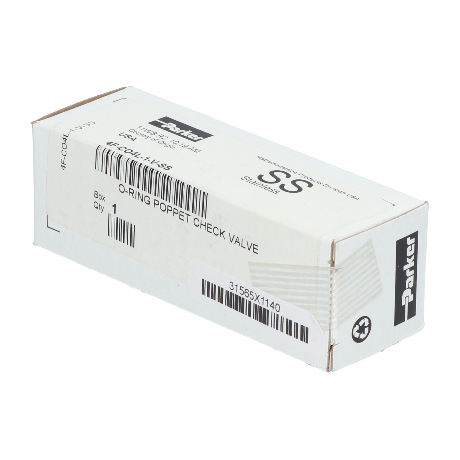 Parker 4F-C04L-1-V-SS O-Ring Poppet Check Valve New NFP Sealed