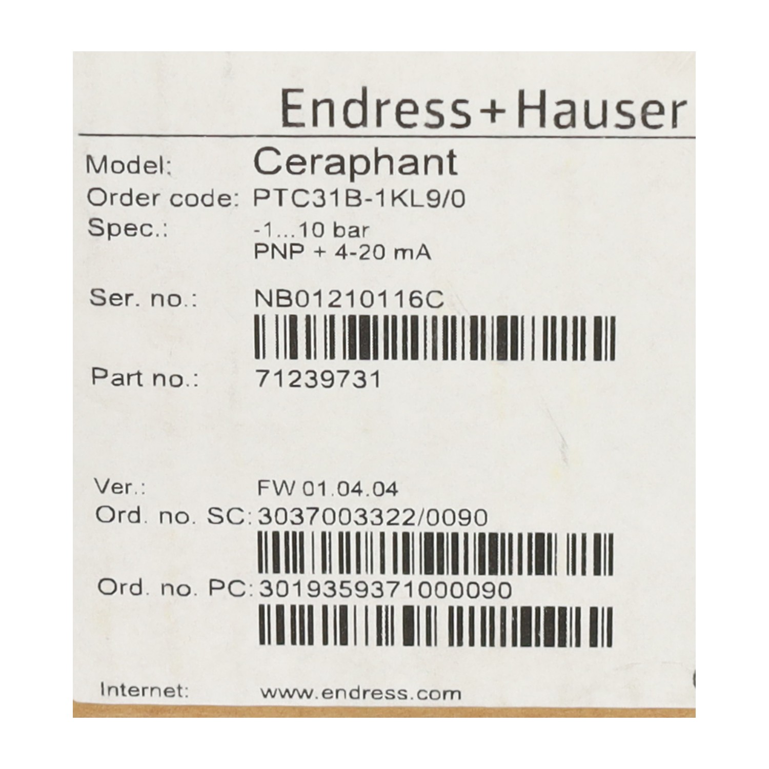 Endress+Hauser PTC31B-1KL9/0 New NFP