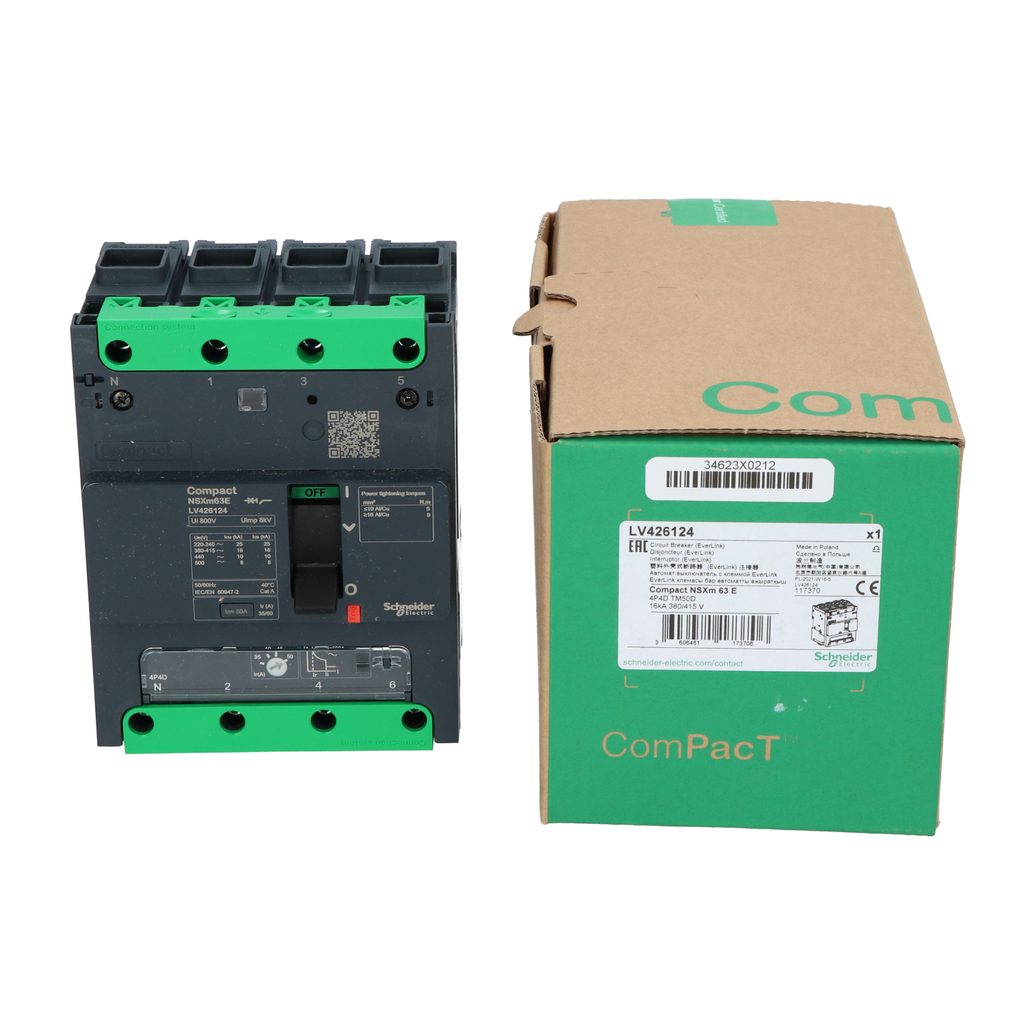 Schneider Electric LV426124 ComPact NSXm 4P Circuit Breaker New NFP