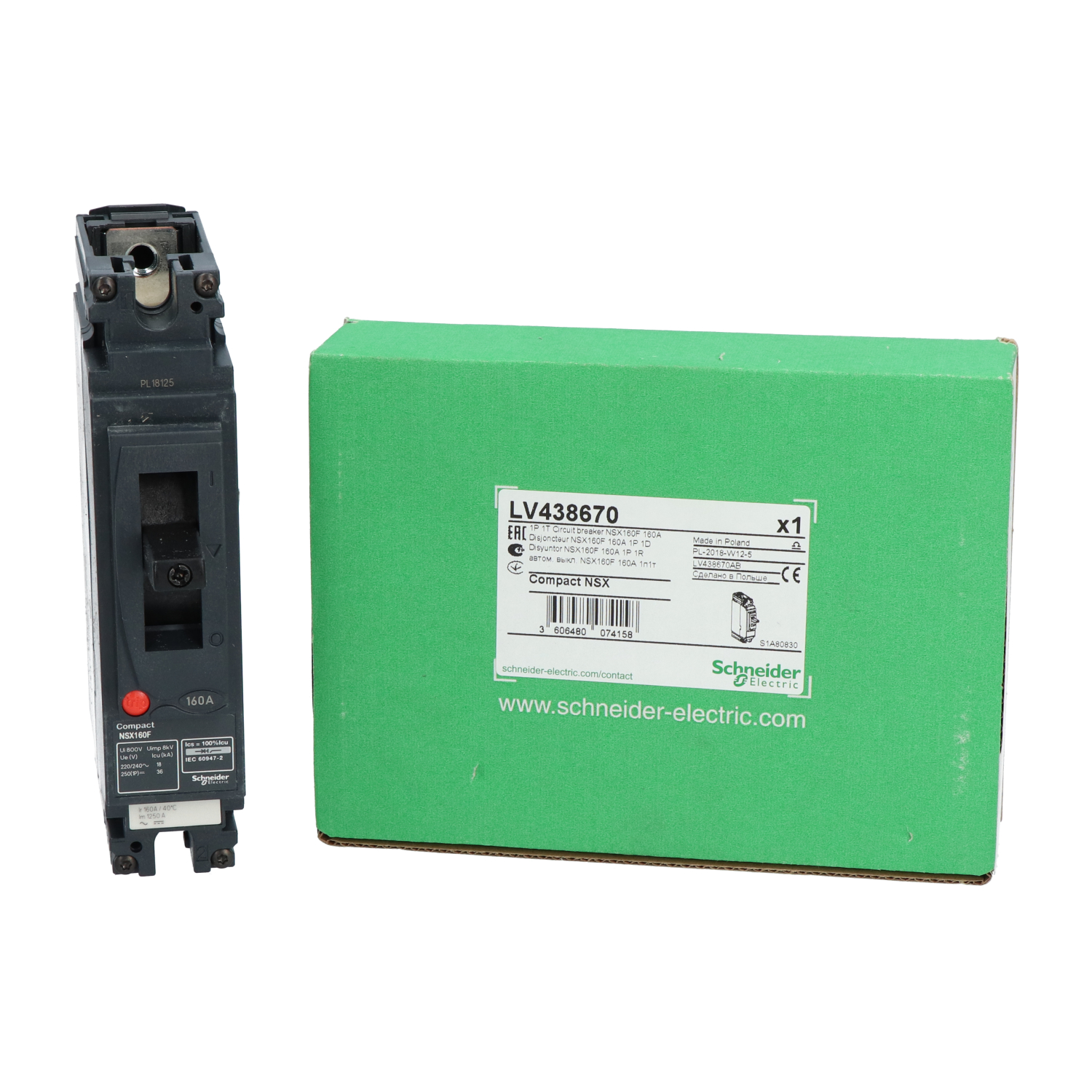 Schneider Electric LV438670 ComPact NSX160F 1P Breaker, TMD Trip Unit New NFP