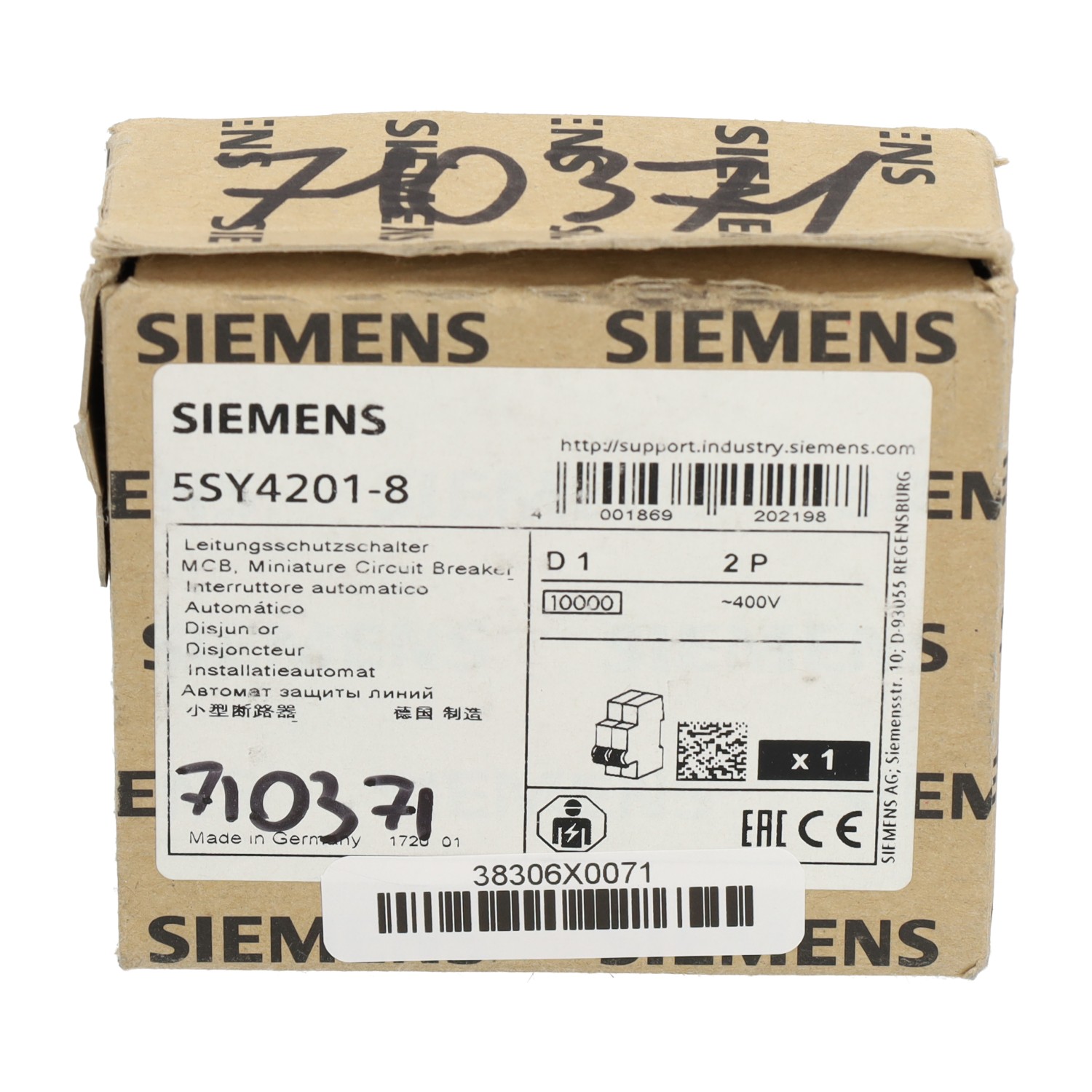 Siemens 5SY4201-8 Miniature Circuit Breaker 2P New NFP Sealed