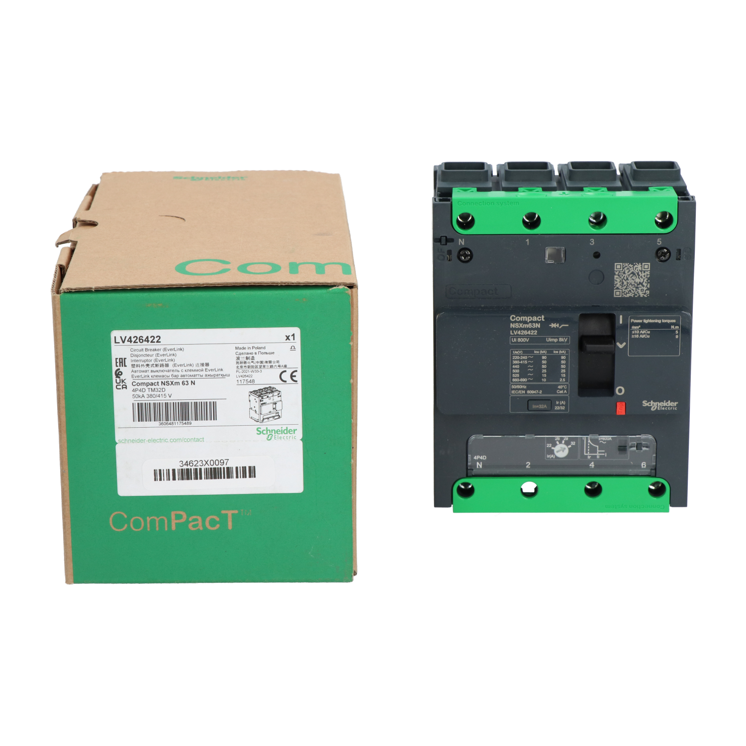 Schneider Electric LV426422 ComPact NSXm 4P Circuit Breaker New NFP