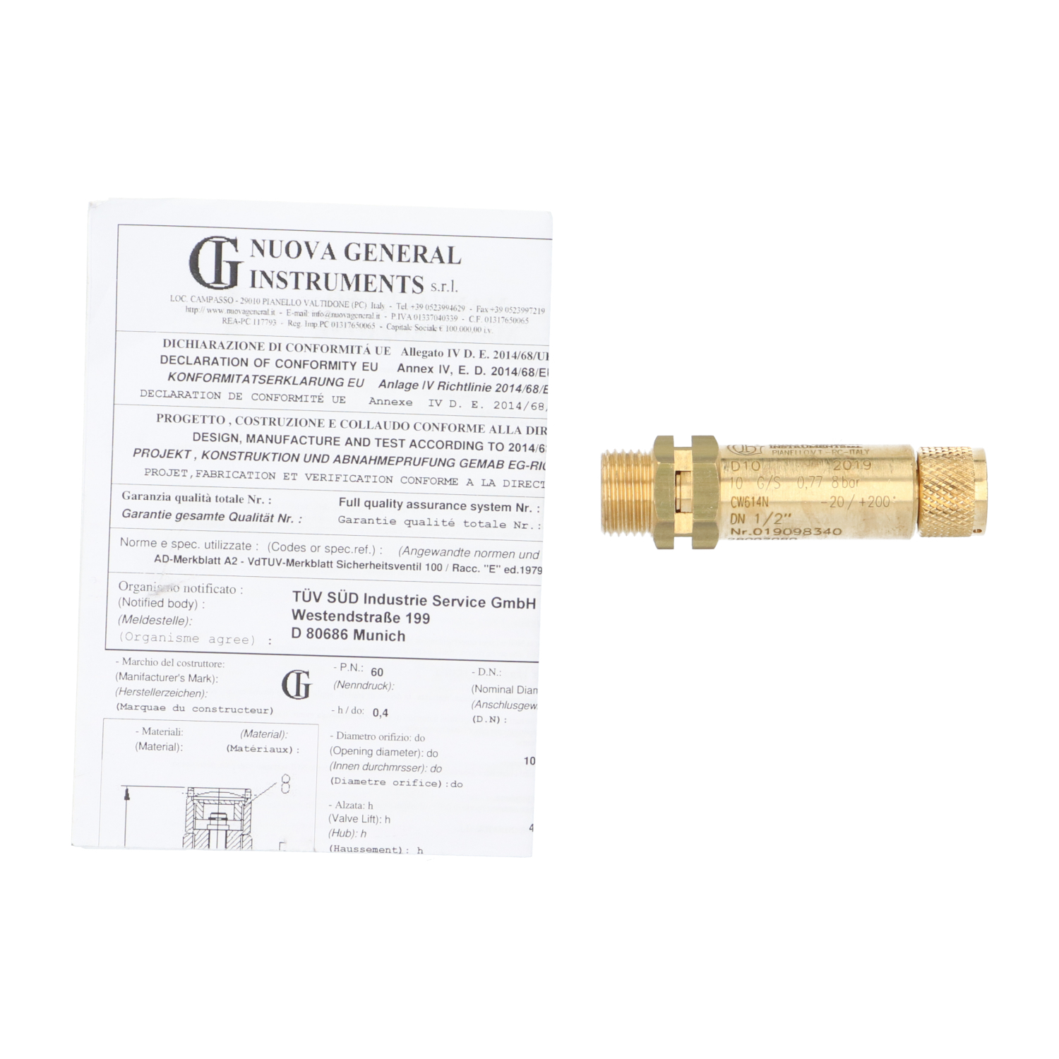 Nuova General Instruments 019098340 Safety Valve 8bar New NMP