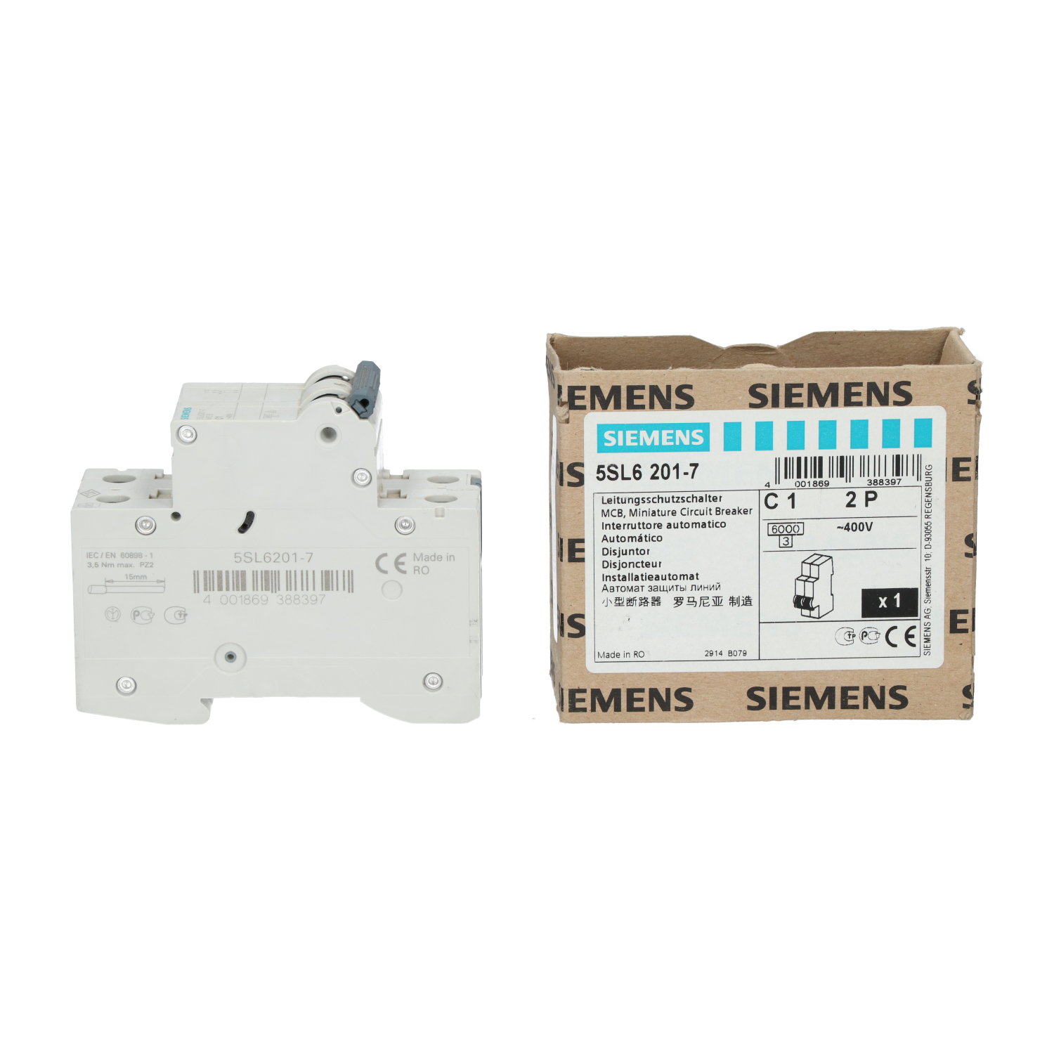 Siemens 5SL6201-7 Miniature Circuit Breaker 2P New NFP