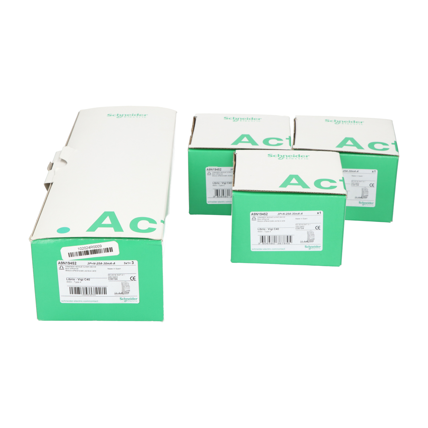 Schneider Electric A9N19452 Vigi C40 Sing. 3P + N 25A 30Ma New NFP (3pcs)