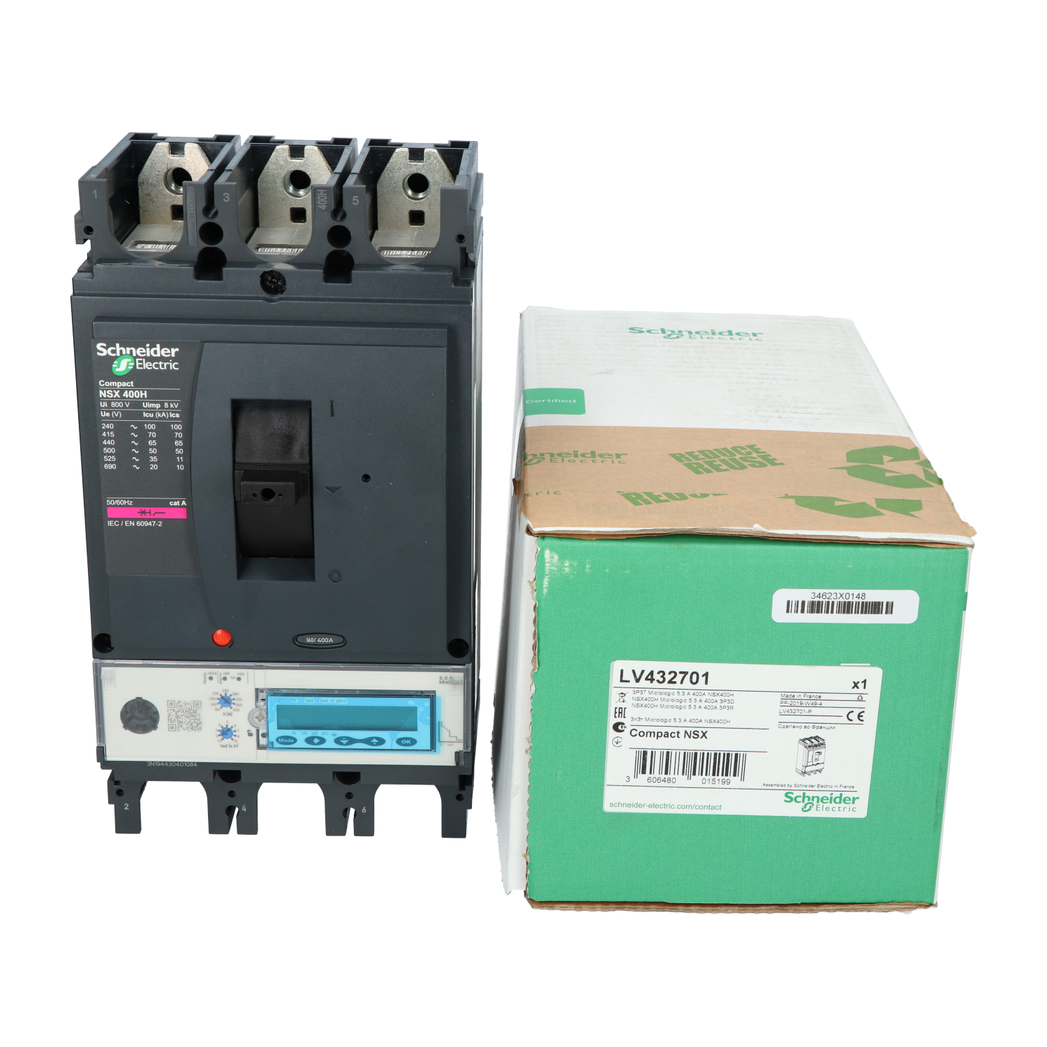 Schneider Electric LV432701 ComPact NSX400H 3P Breaker, MicroLogic 5.3 A New NFP