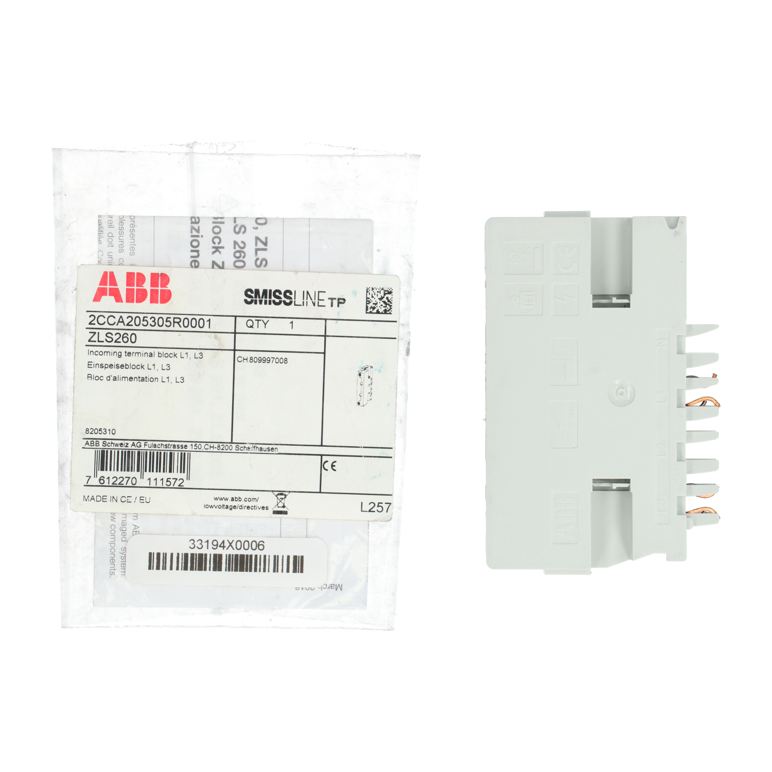 Abb 2CCA205305R0001 Incoming Terminal Block New NFP