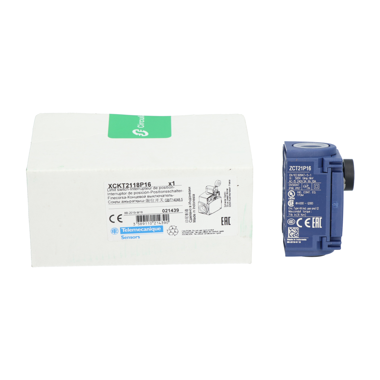 Schneider Electric XCKT2118P16 Limit Switch, Roller Lever, 1NC+1NO New NFP