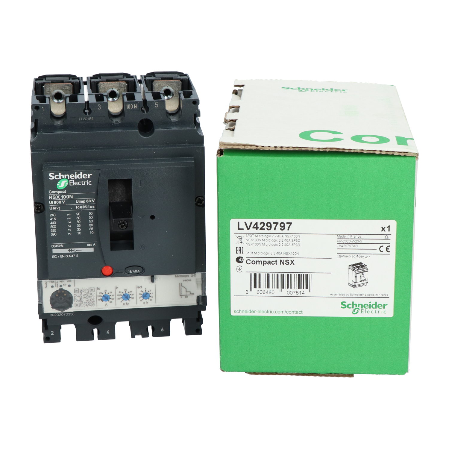 Schneider Electric LV429797 ComPact NSX100N 3P Breaker, MicroLogic 2.2 New NFP