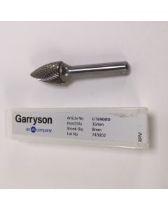 Garryson GT6900D Carbide Burrs 16mm head 8mm shank 743602 New NFP