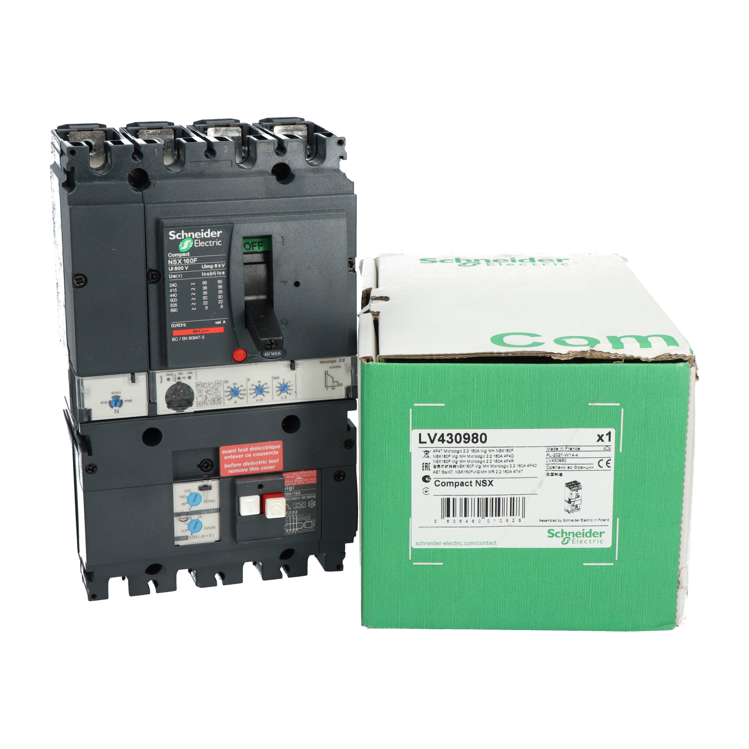 Schneider Electric LV430980 VigiComPact NSX160F 4P Circuit Breaker New NFP