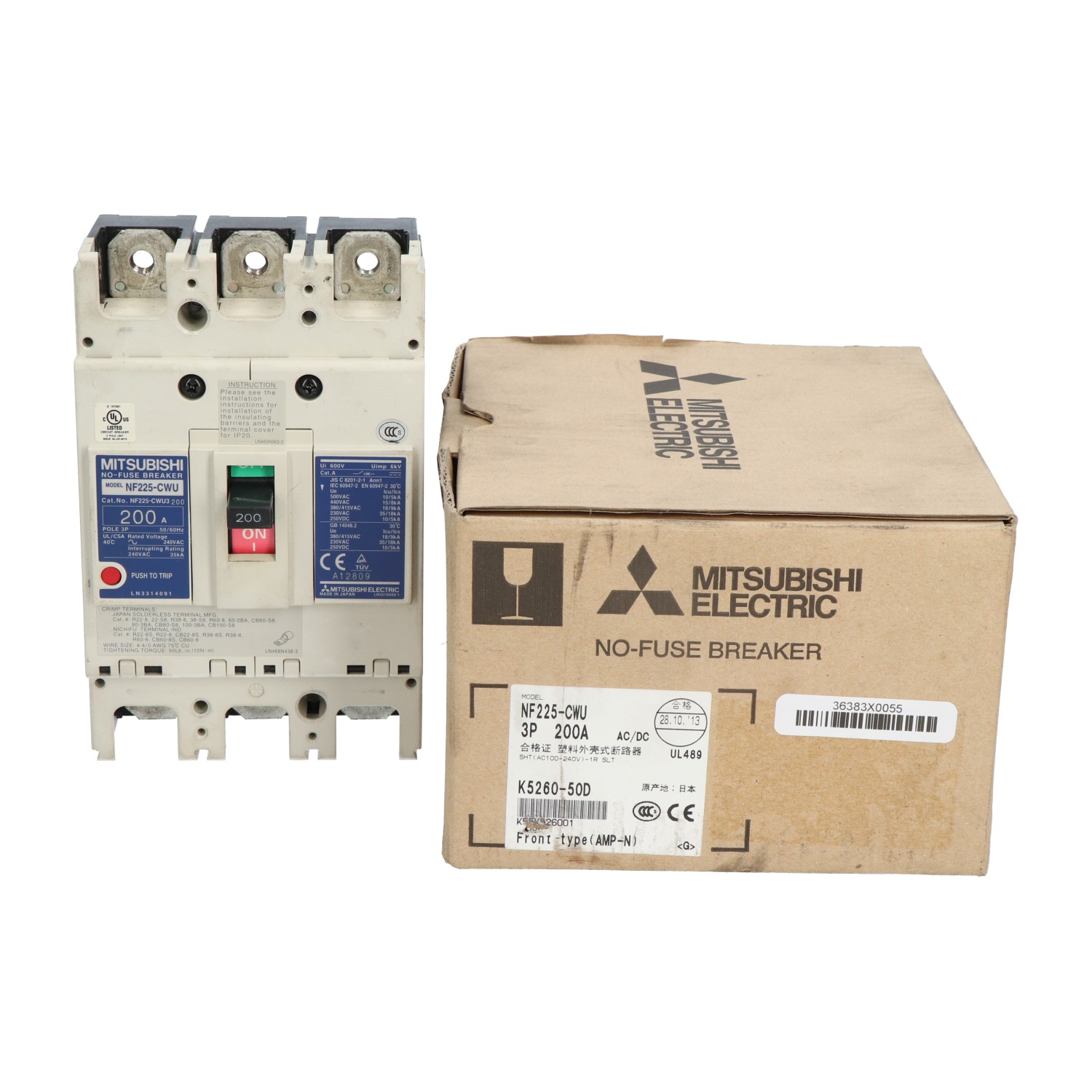 Mitsubishi NF225-CWU No-Fuse Breaker 200A New NFP