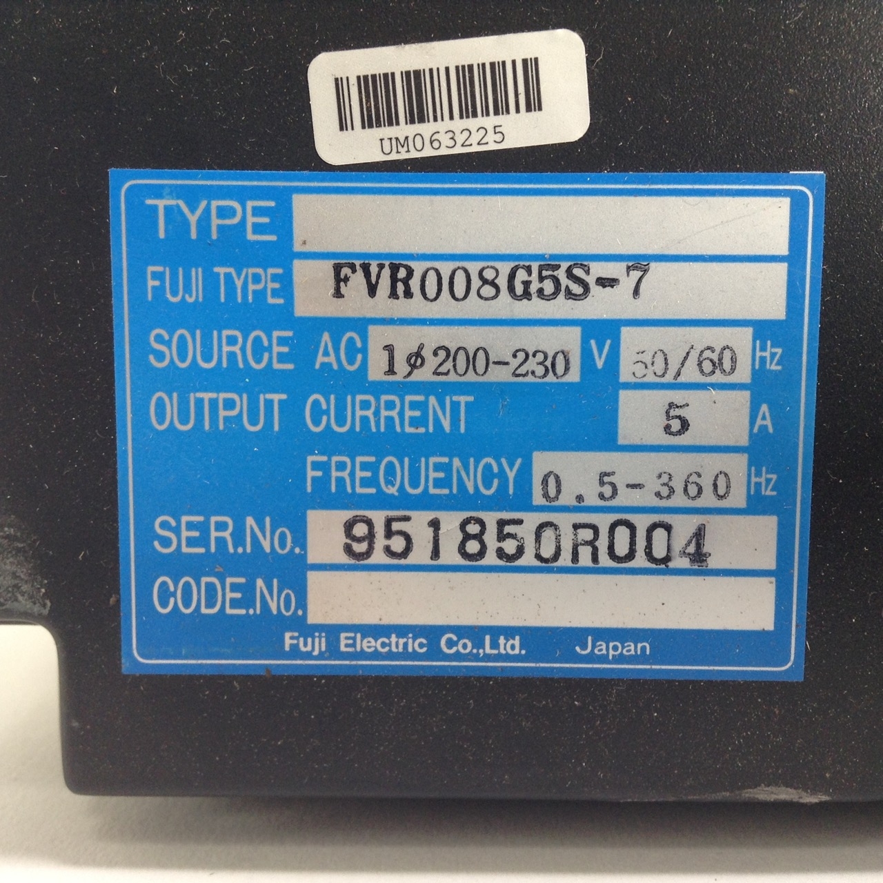 Fuji Electric FVR008G5S-7 variable speed frequency drive Used UMP