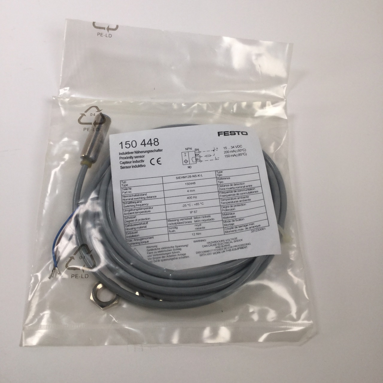 Festo SIEH-M12B-NS-K-L Proximity Sensor 150448 New NFP Sealed