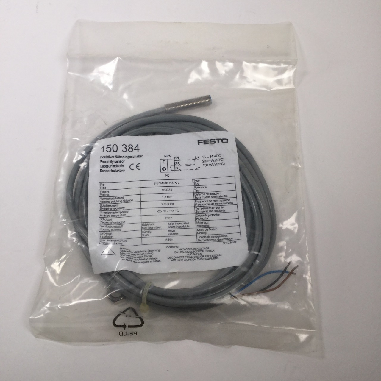 Festo SIEN-M8B-NS-K-L Proximity sensor 150384 New NFP Sealed