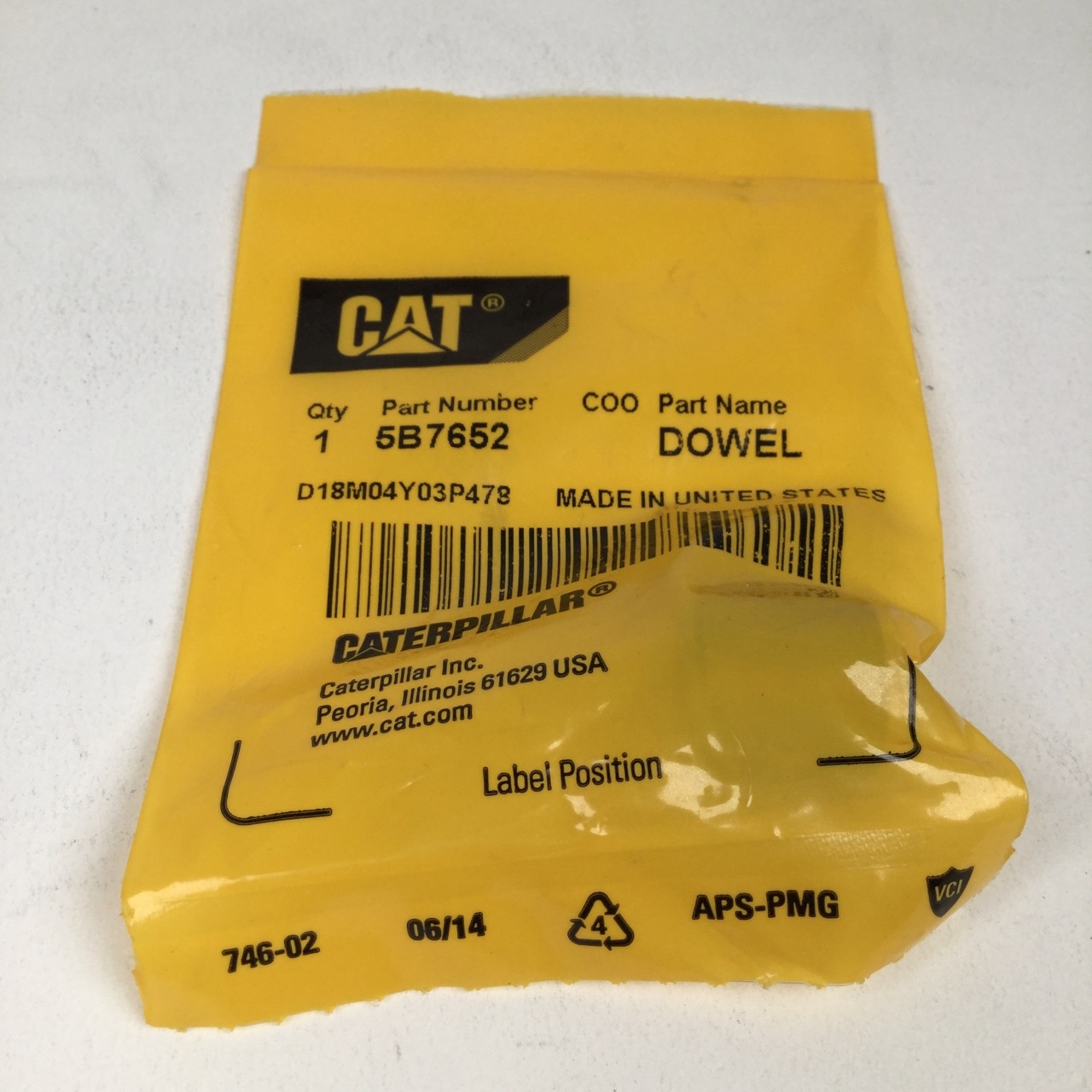 Caterpillar 5B-7652 Dowel NEW Factory packing Sealed