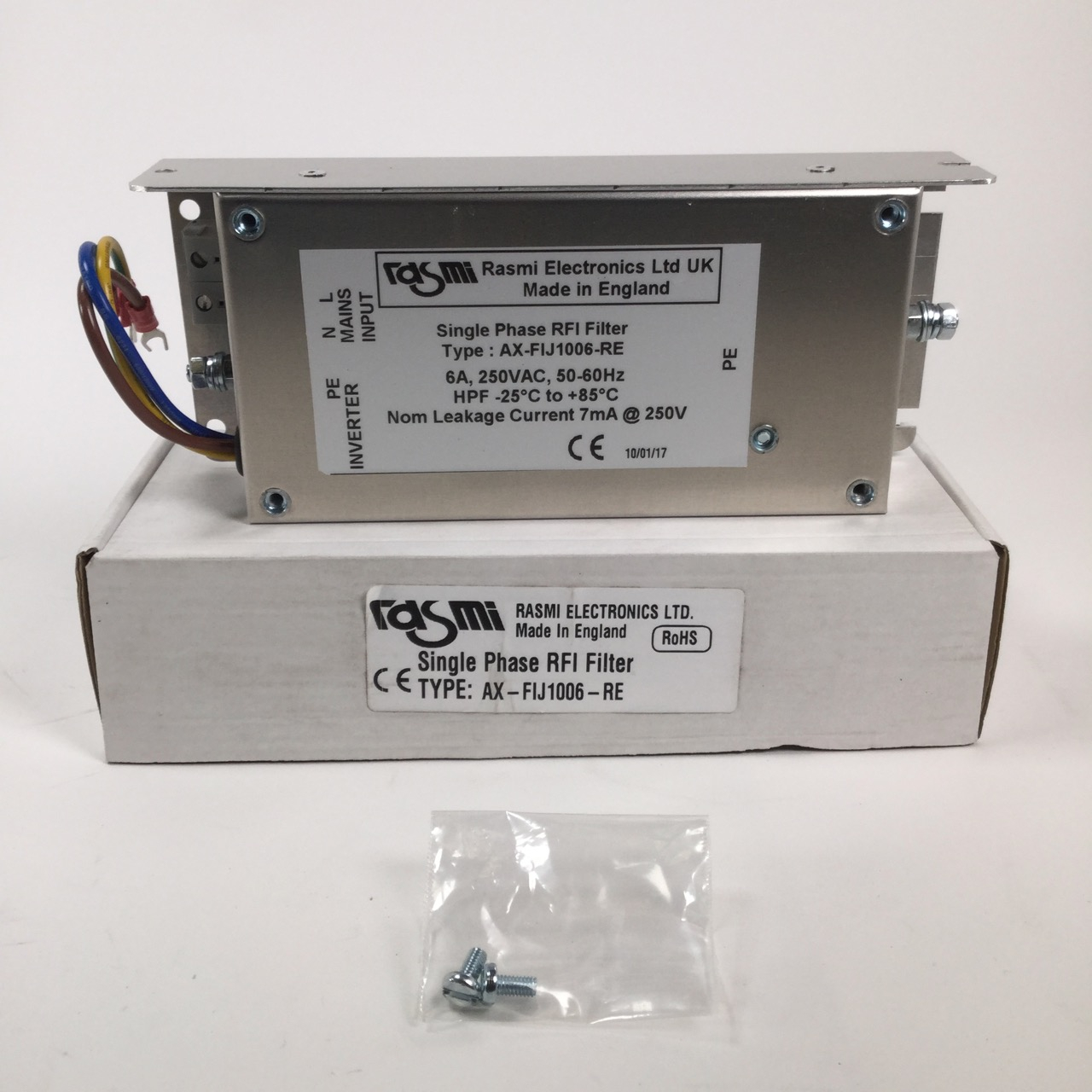 Rasmi Electronics Ltd AX-FIJ1006-RE Single Phase RFI Filter 6A 250VAC New NFP