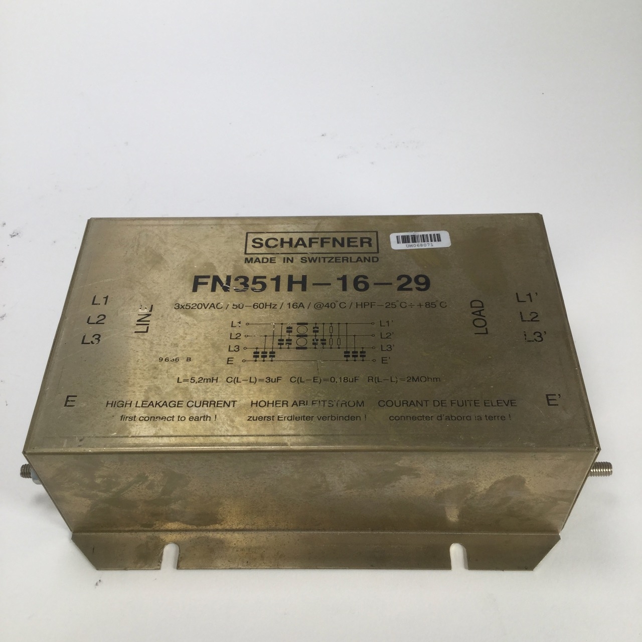 Schaffner FN351H-16 29 power line filter 3x520Vac 16A Used UMP