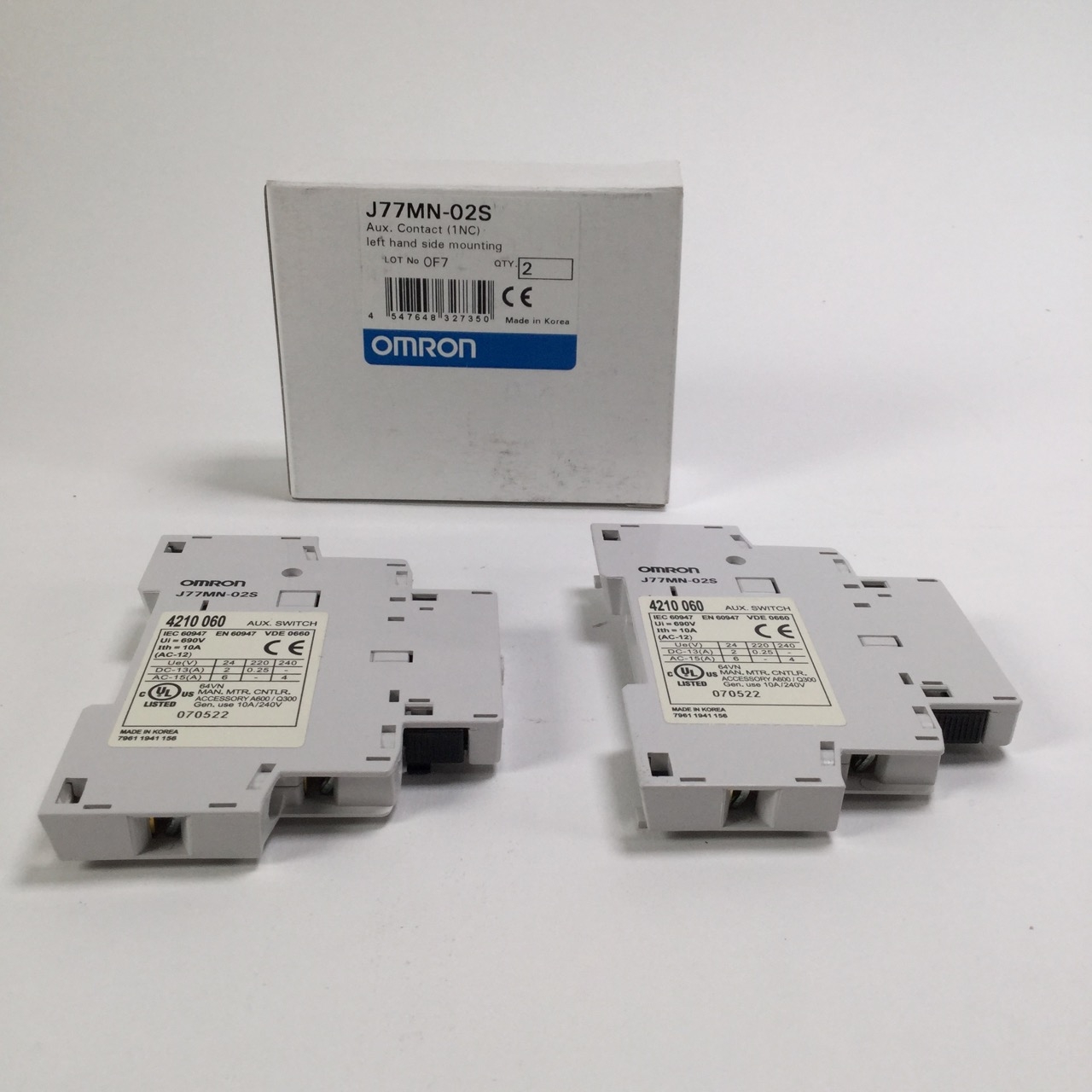 Omron J77MN-02S (2pcs) Left Hand Site Mounting Aux. Switch 690V 10A New NFP